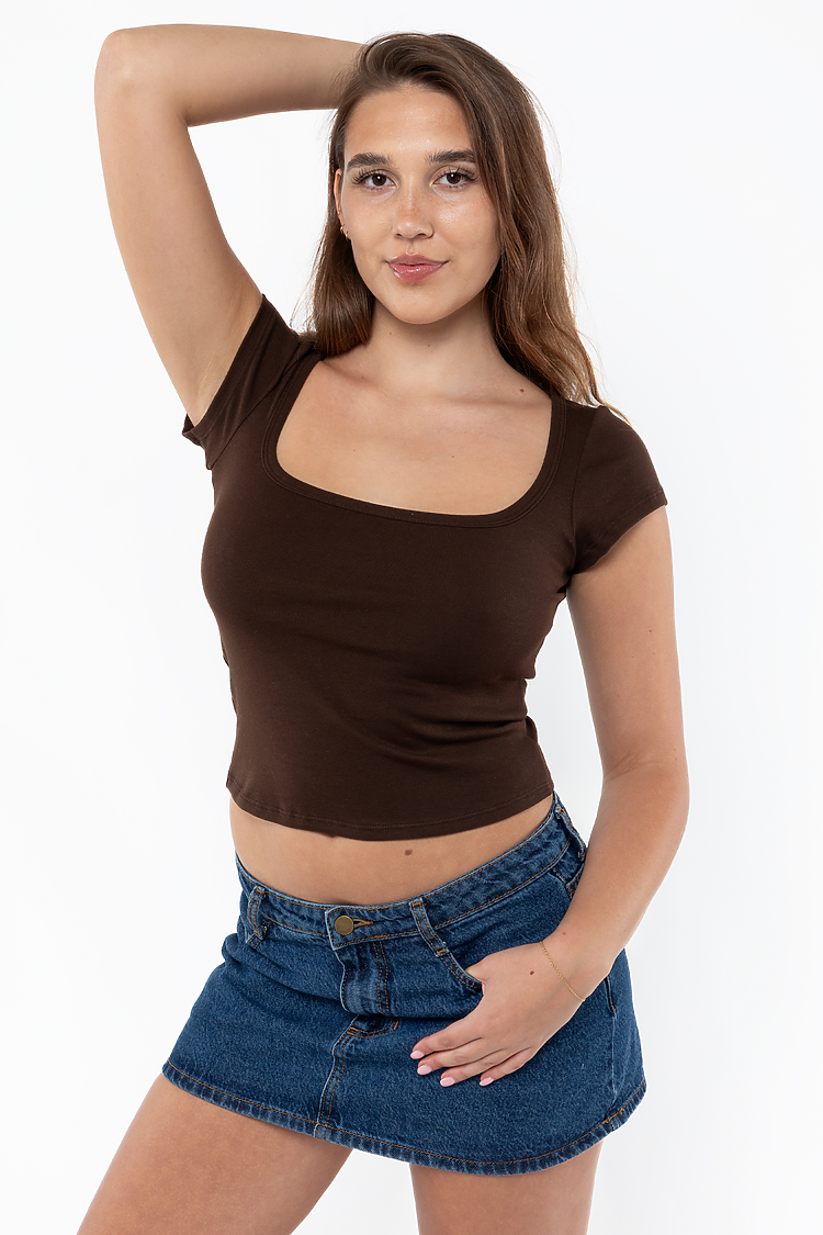 WHOLESALE 43023 Baby Rib Square Neck Cap Tee LOS ANGELES APPAREL