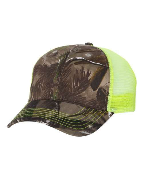 Licensed Camo Mesh Back Cap - LC5M- Realtree AP/ Neon Yellow