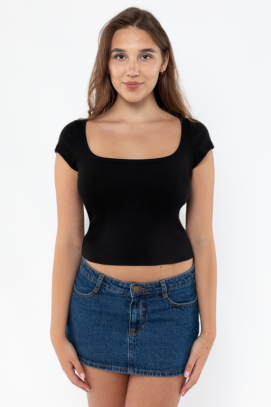 SAMPLE (1-11 PCS) 43023 Baby Rib Square Neck Cap Tee LOS ANGELES APPAREL